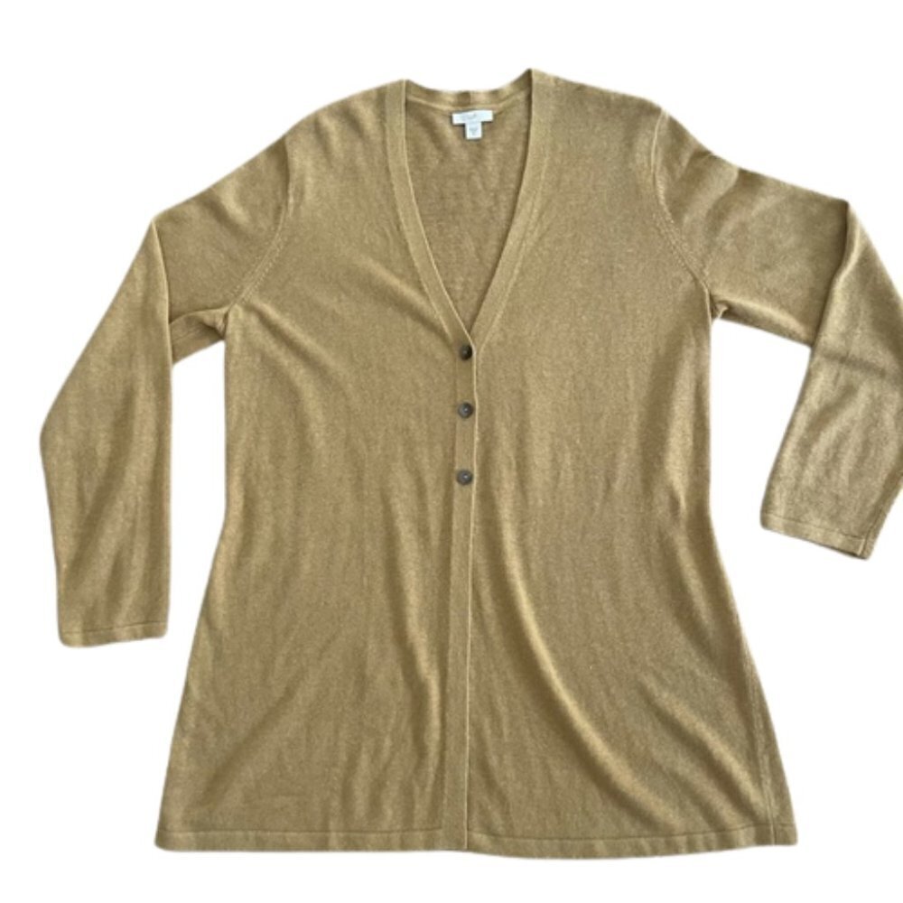 J. Jill Mustard Yellow Linen Blend Cardigan Sweater Medium Button Front M